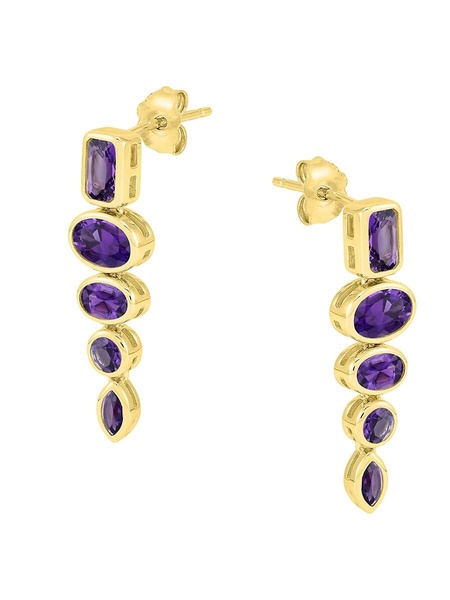 14K Yellow Gold & Amethyst Drop Earrings