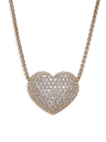 18K Goldplated & Cubic Zirconia Puffy Heart Pendant Necklace