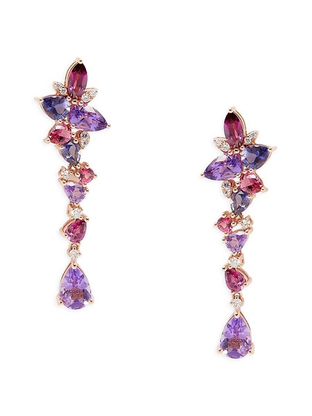 14K Rose Gold & Multi Stone Drop Earrings