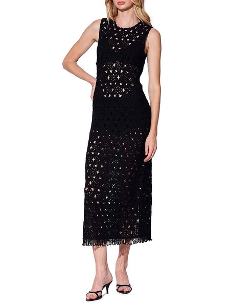 Brianna Crochet Knit Fringe Midi Dress