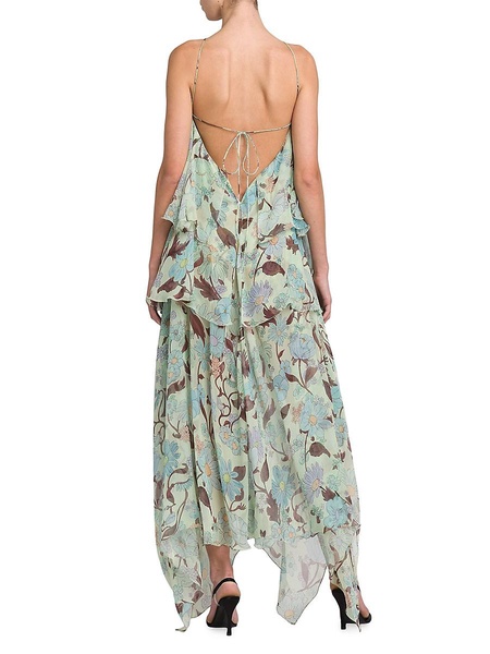 Asymmetric Floral Silk Dress