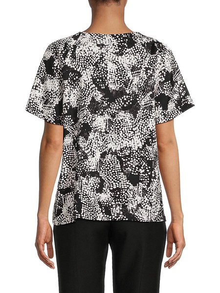 Short Sleeve Keyhole Pleated Top