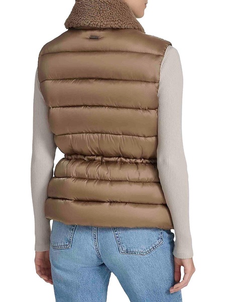 Faux-Shearling Double-Breasted Puffer Vest