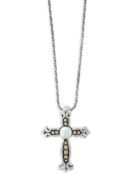 Two Tone Sterling Silver, 18K Yellow Gold & 6MM Round Freshwater Pearl Pendant Necklace