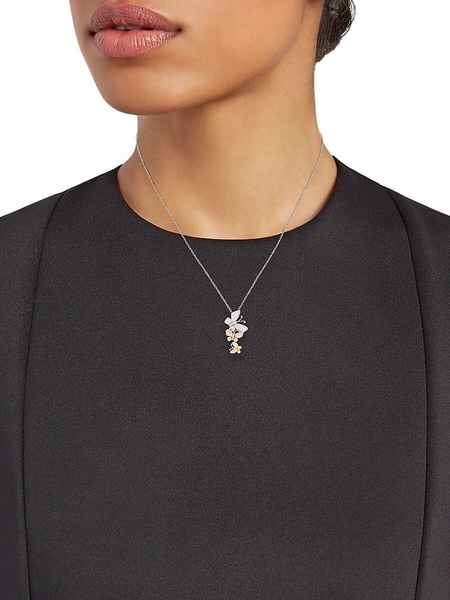 14K Tri-Gold Diamond Butterfly Pendant Necklace