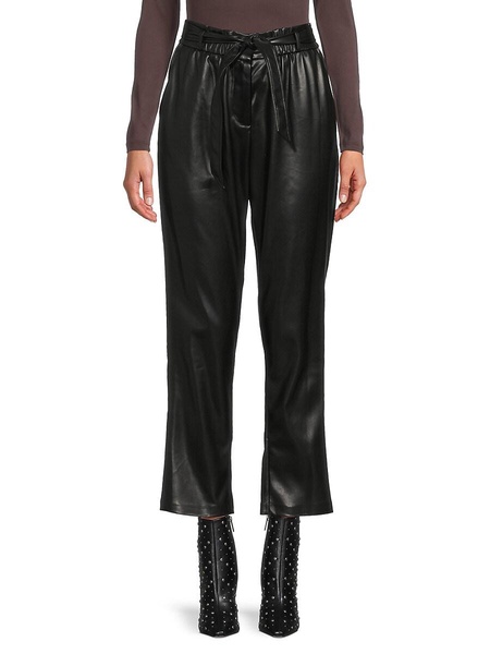Belted Faux Leather Ankle Pants