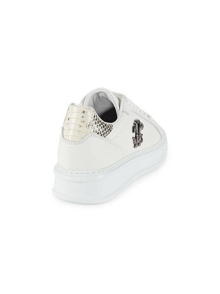 Snake-Embossed Low Top Leather Sneakers