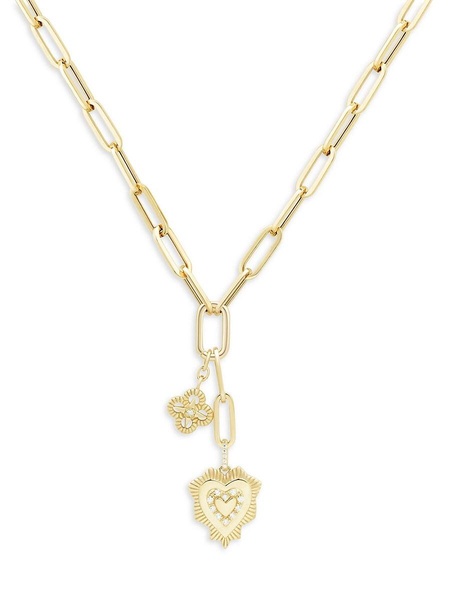 14K Yellow Gold & 0.1 TCW Diamond Clover & Heart Lariat Necklace