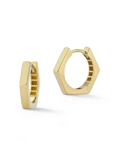 14K Yellow Gold Hexagon Huggie Earrings