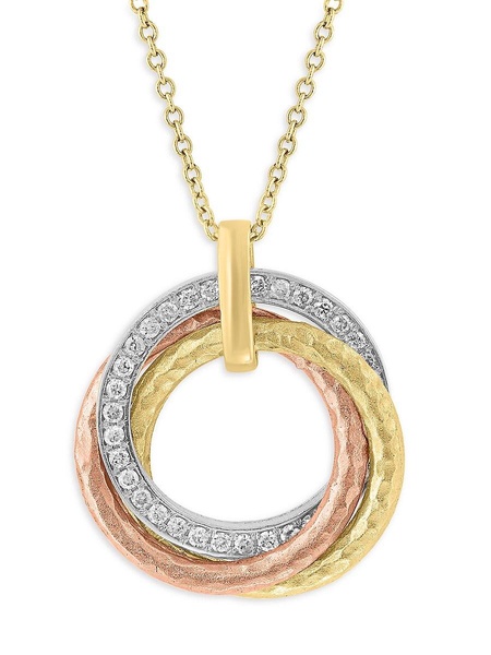 14K White, Rose, Yellow Gold & 0.26 TCW Diamond Interlocking Rings Pendant Necklace
