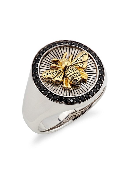 14K Goldplated Sterling Silver, Sterling Silver & 0.39 TCW Black Spinel Signet Ring