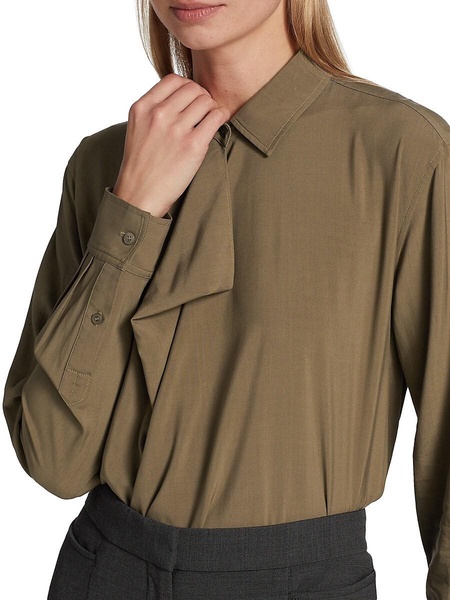 Long-Sleeve Draped-Front Top
