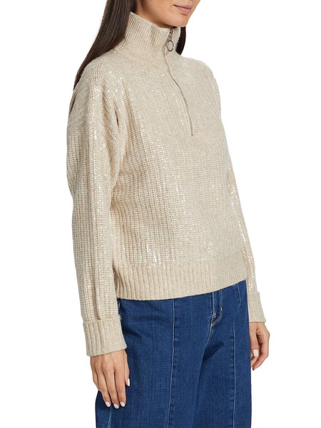 Sequin-Embroidered Quarter-Zip Sweater