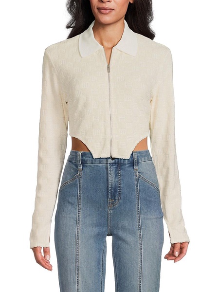 Monogram Zip Up Crop Top