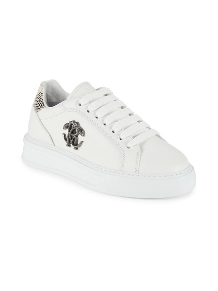 Snake-Embossed Low Top Leather Sneakers