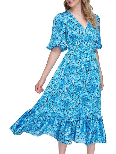 Puff Sleeve Floral Midi Dress