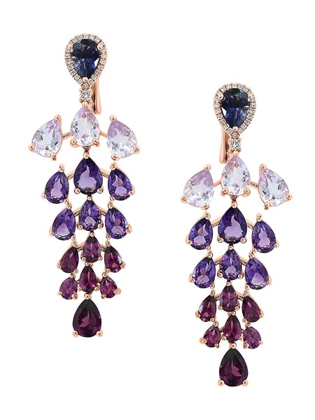 14K Rose Gold & Multi Stone Chandelier Earrings