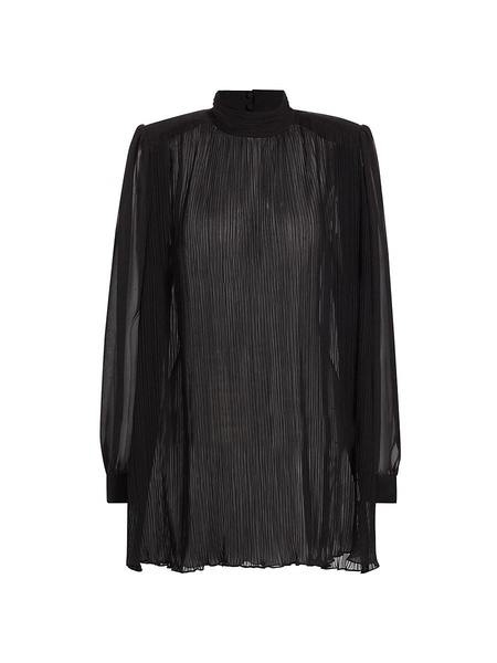 Strong Shoulder Pleated Satin Blouse