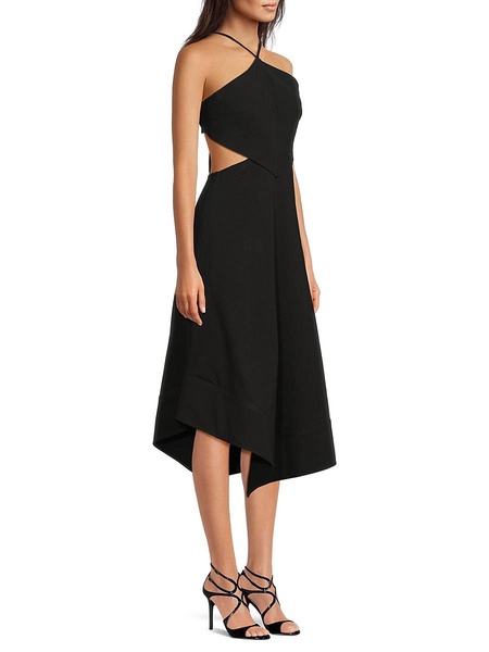 Halterneck Cutout Asymmetric Midi Dress