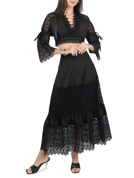 2-Piece Lace Trim Top & Skirt Set