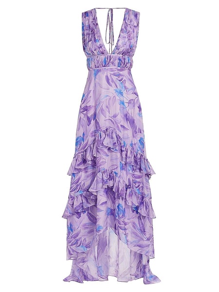 Senora Palm Ruffled High-Low Gown