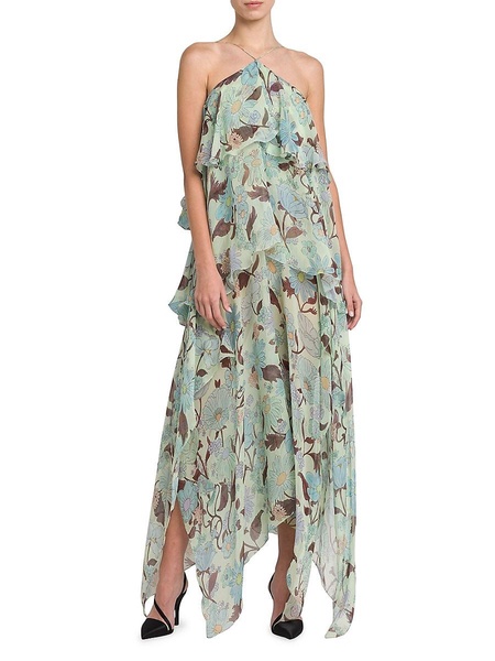 Asymmetric Floral Silk Dress