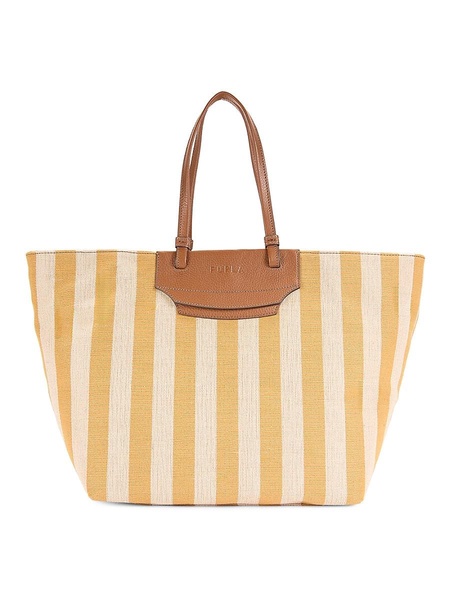 Stripe Leather Trim Tote