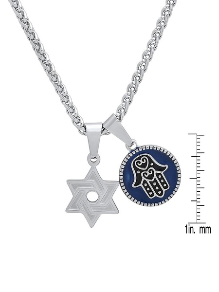 Stainless Steel & Enamel Star Of David Pendant Necklace