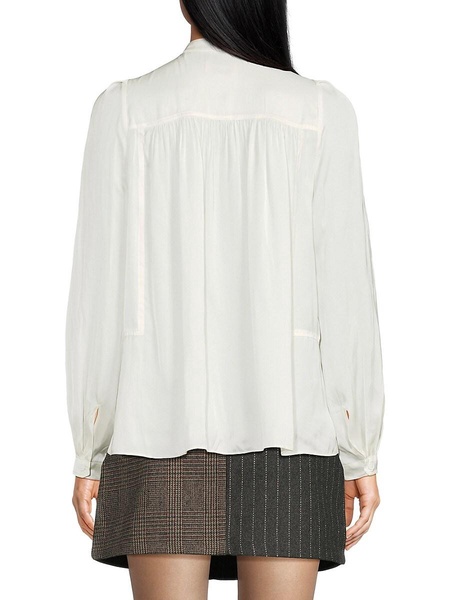 Puff Sleeve Band Collar Button Down Shirt