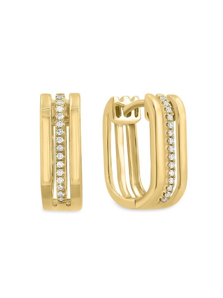 14K Yellow Gold & 0.09 TCW Diamond Huggie Earrings