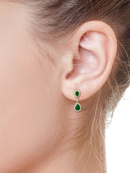 14K Yellow Gold, Emerald & Diamond Teardrop Earrings