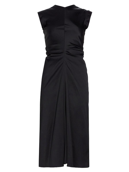 Ella Gathered Satin Midi-Dress
