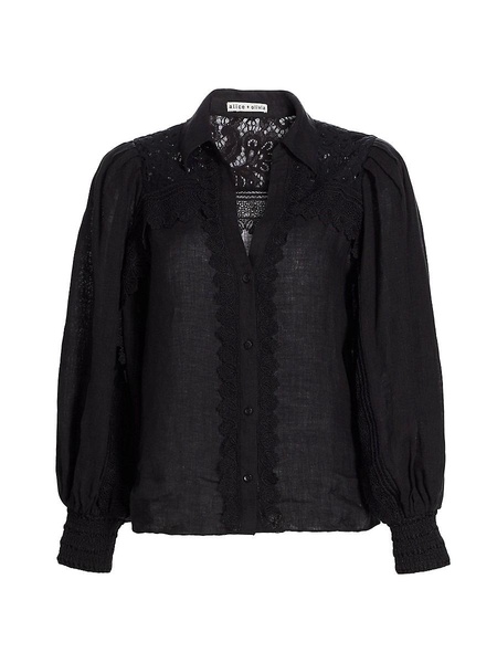 Linen Lace-Paneled Blouse