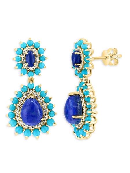 14K Yellow Gold & Multi Stone Teardrop Earrings