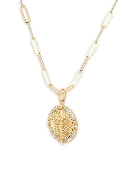 14K Yellow Goldplated Sterling Silver & 0.1 TCW Diamond Jesus Pendant Necklace