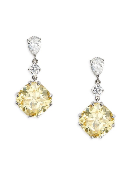 Saffron Rhodium Plated Sterling Silver & Cubic Zirconia Drop Earrings