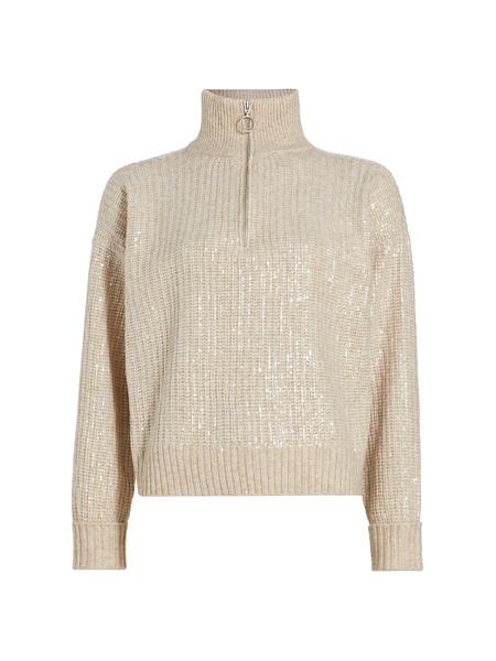 Sequin-Embroidered Quarter-Zip Sweater