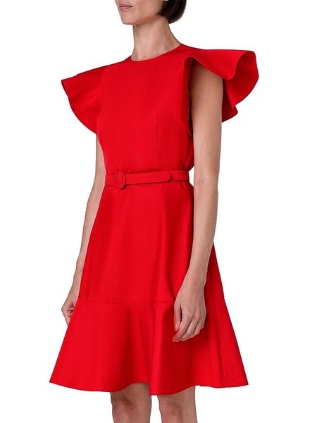 Cotton-Blend Belted Short-Sleeve Mini-Dress