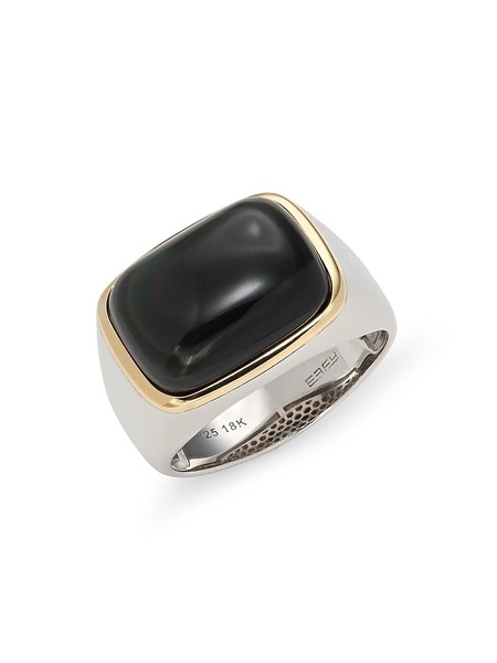 Sterling Silver, 18K Yellow Gold & Obesidian Ring