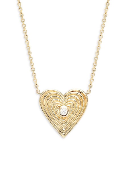 14K Yellow Gold & 0.032 TCW Diamond Fluted Heart Pendant Necklace