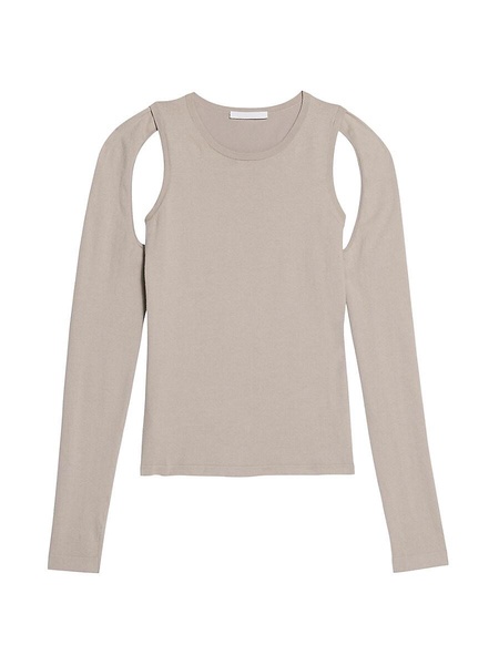 Cotton Cut-Out Crewneck Sweater