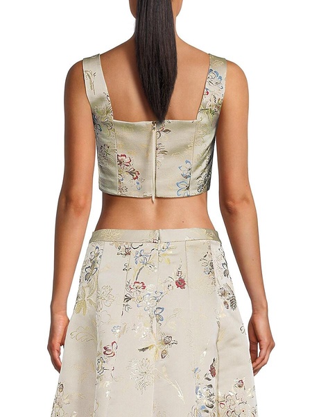 Floral Embroidered Silk Blend Crop Top