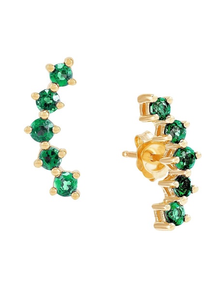 14K Yellow Gold & Emerald Leaf Drop Earrings
