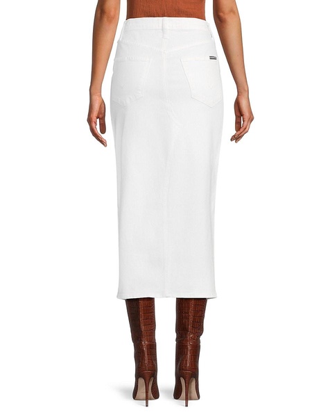 High-Rise Reconstructed Denim Midi-Skirt