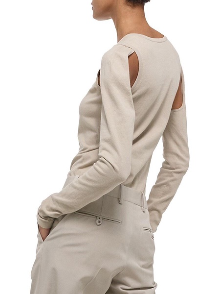 Cotton Cut-Out Crewneck Sweater