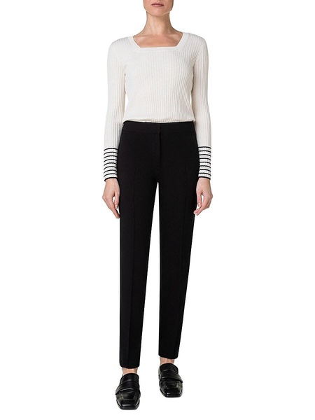 Square-Neck Rib-Knit Wool Top