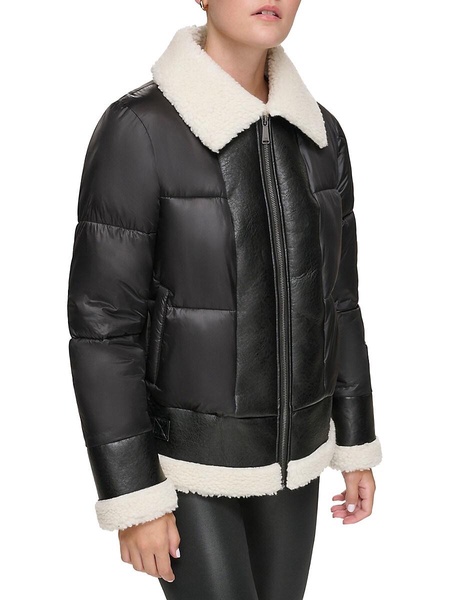 Faux Leather & Faux Shearling Puffer Jacket