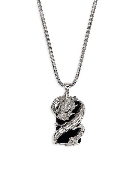 White Diamond, Black Diamond & Black Onyx Pendant Necklace