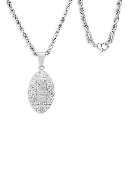 Stainless Steel & Simulated Diamonds American Football Pendant Necklace