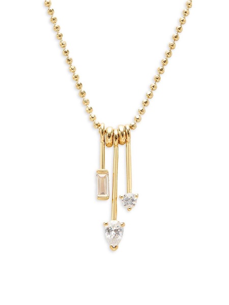 18K Yellow Goldplated Cubic Zirconia Stick Pendant Beaded Necklace